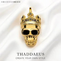 Pendant Golden Skull King with Crown Fine Jewelry Rebel Street Accessories 925 Sterling Silver Rock Hiphop Gift For Women Men