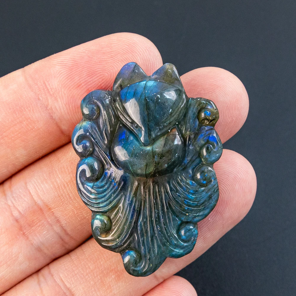 

Мистический лабрадорит DIY кулон 42X29X10 мм Радуга синяя вспышка девятихвостая форма лисы для изготовления ювелирных изделий Diy ожерелье аксессуары