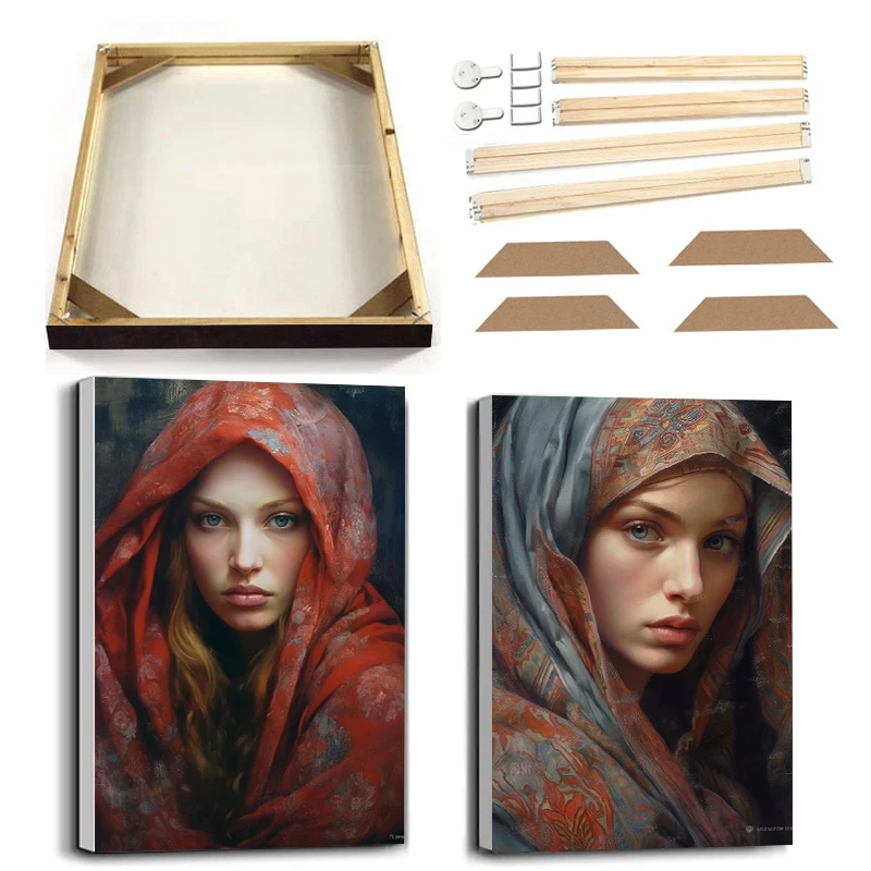 

Headscarf Woman Portrait Canvas Painting with Frame Artist Dorota Piotrowiak Work Wall Art Poster Prints Abstract Figure Picture