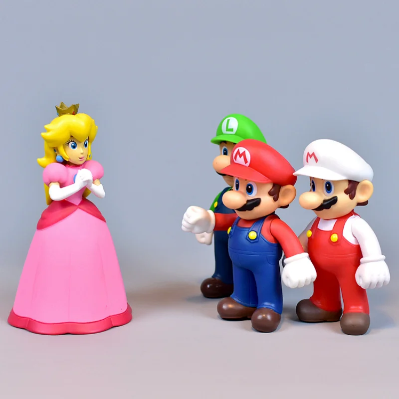 Super Mario Bros Spielzeug Cartoon Mario Luigi Yoshi Pfirsich Prinzessin Bowser Anime Figuren PVC Action Modell Kinderspiel zeug Geburtstags