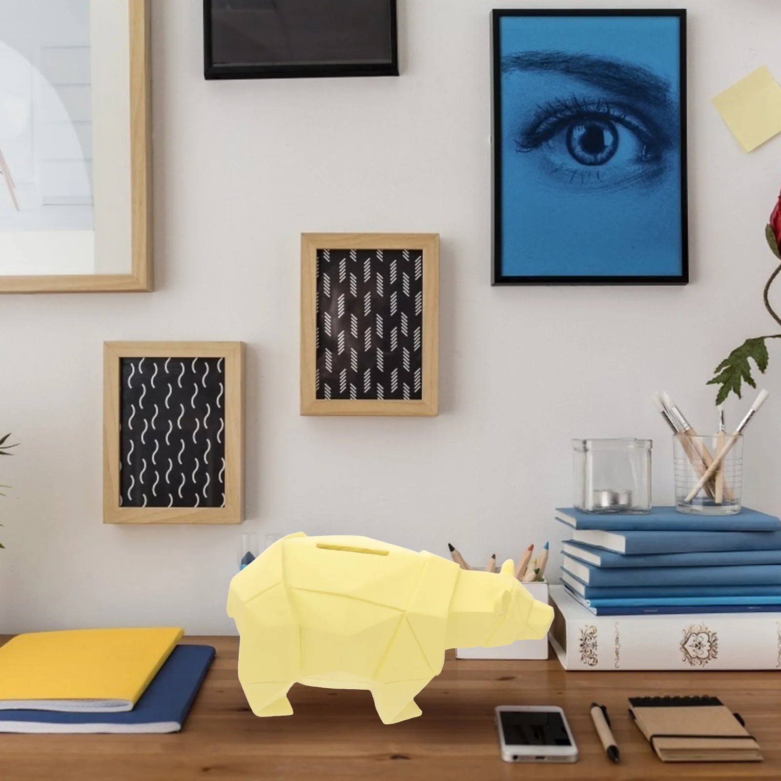 

Decoration Polar Bear Figurines Figure Yellow Saving Pot Decorative Cartoon Cute Piggy Bank