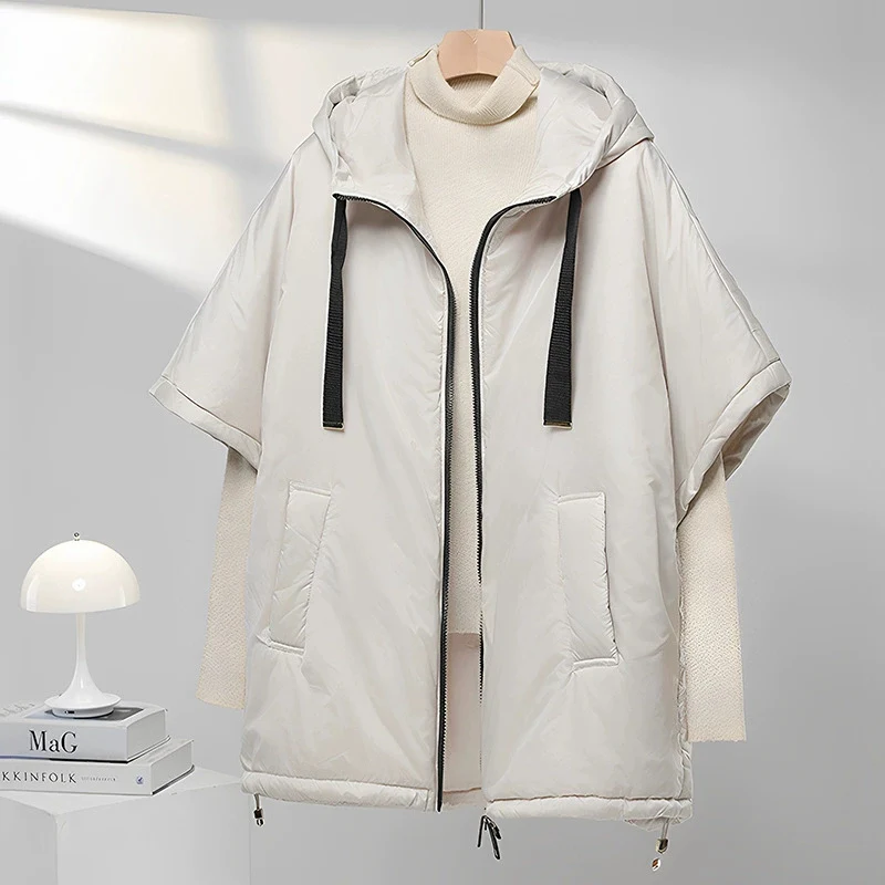 

With Hood Loose Sleeveless Solid Fashionable Autumn Winter Jacket 2026 New High-Quality Fashion Women Camel Down Cape Vest