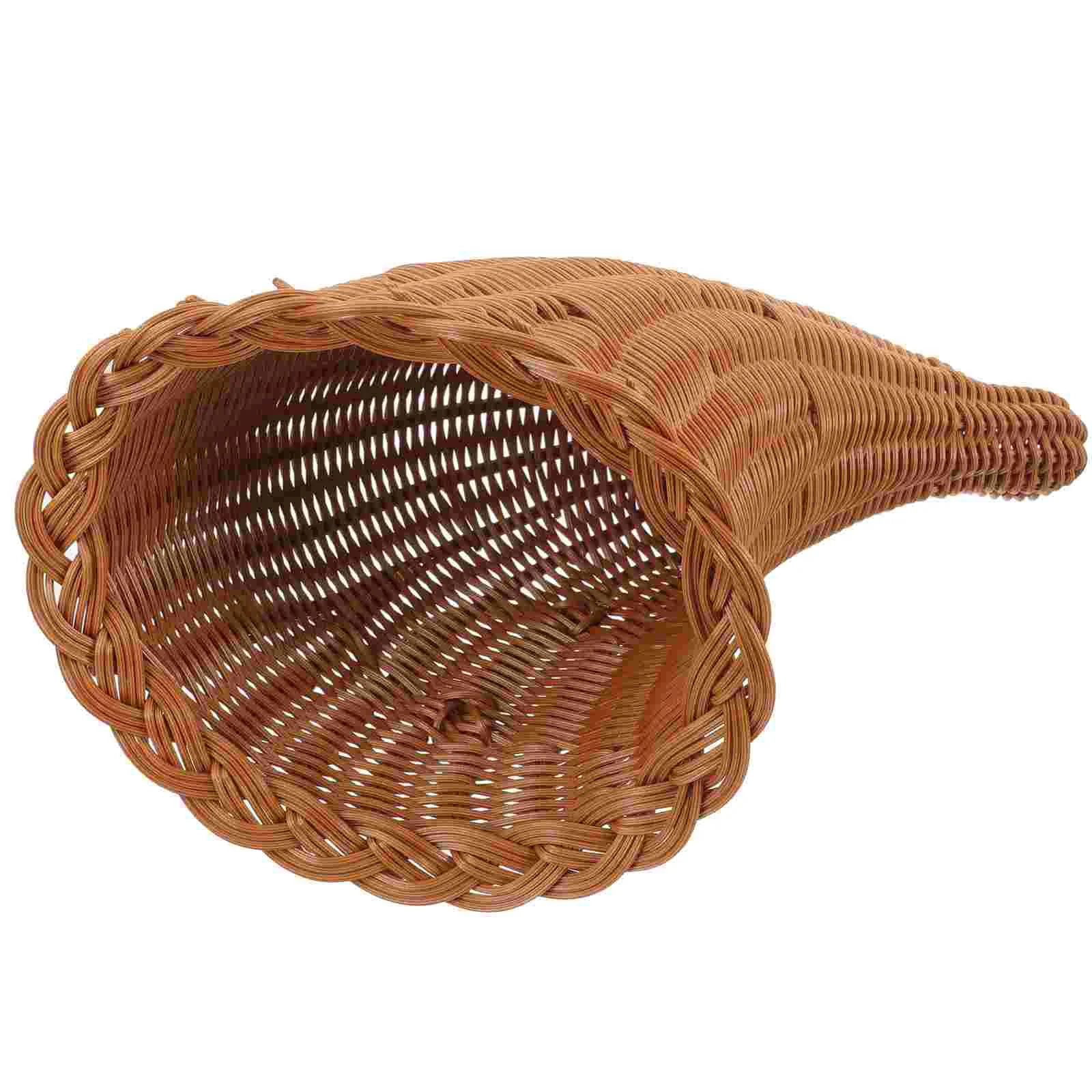 Christmas Ornament Gift Horn Cowbell Style Hand-woven Basket Multi-purpose Decorative Rattan for Fruit Bread Pp