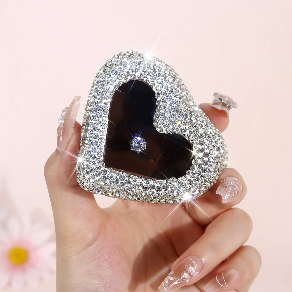 Sparkling Rhinestones Heart-shaped Engagement Ring Box Jewelry Organizer Open Window Ring Case Wedding Proposal Jewelry Gift Box