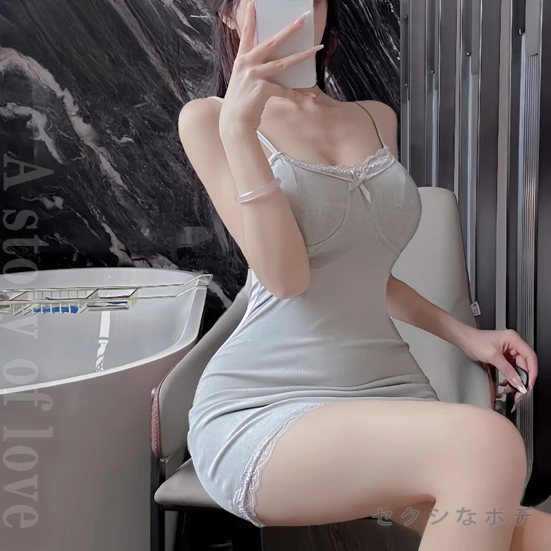 Nightdress  Desire Lace Trim Sexy Spicy Girl Strap Dress Women's Body Shape Show Off Sleeveless Dress Sleep Dress Short Skirt