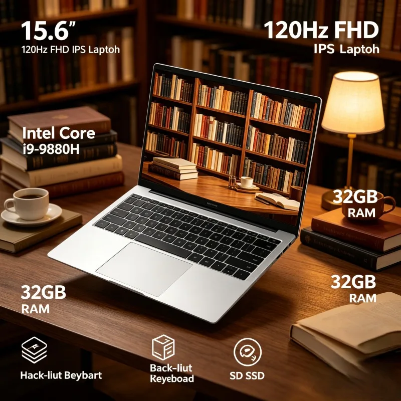 

15.6 Inch 120Hz FHD IPS Laptop Intel i9-9880H 32GB Large RAM 2TB High Speed SSD Backlit Keyboard Long Lasting Battery Notebook