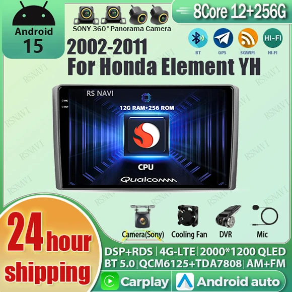 

Android 15 Carplay Auto Qualcomm 2K QLED экран автомобильный радиоплеер для Honda Element YH 2002-2011 мультимедийное стерео BT DSP 4G WIFI