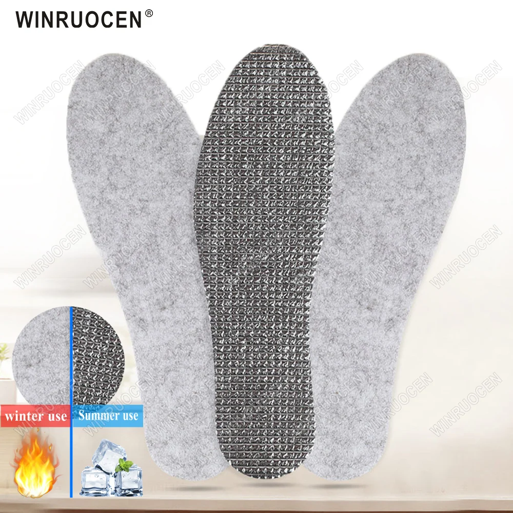 Felt Aluminum Foil Thermal Insole Breathable Winter Keep Warm Boots Pad Sole Men Women Sweat Absorbent Insert Wool Shoe Pads