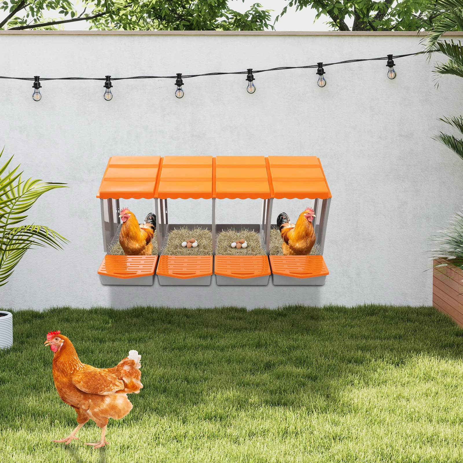 

4 Compartment Chicken Nest Box for Egg Laying, Poultry Nesting Box with Easy Egg Collection,PP Material Chicken Coop Accessories