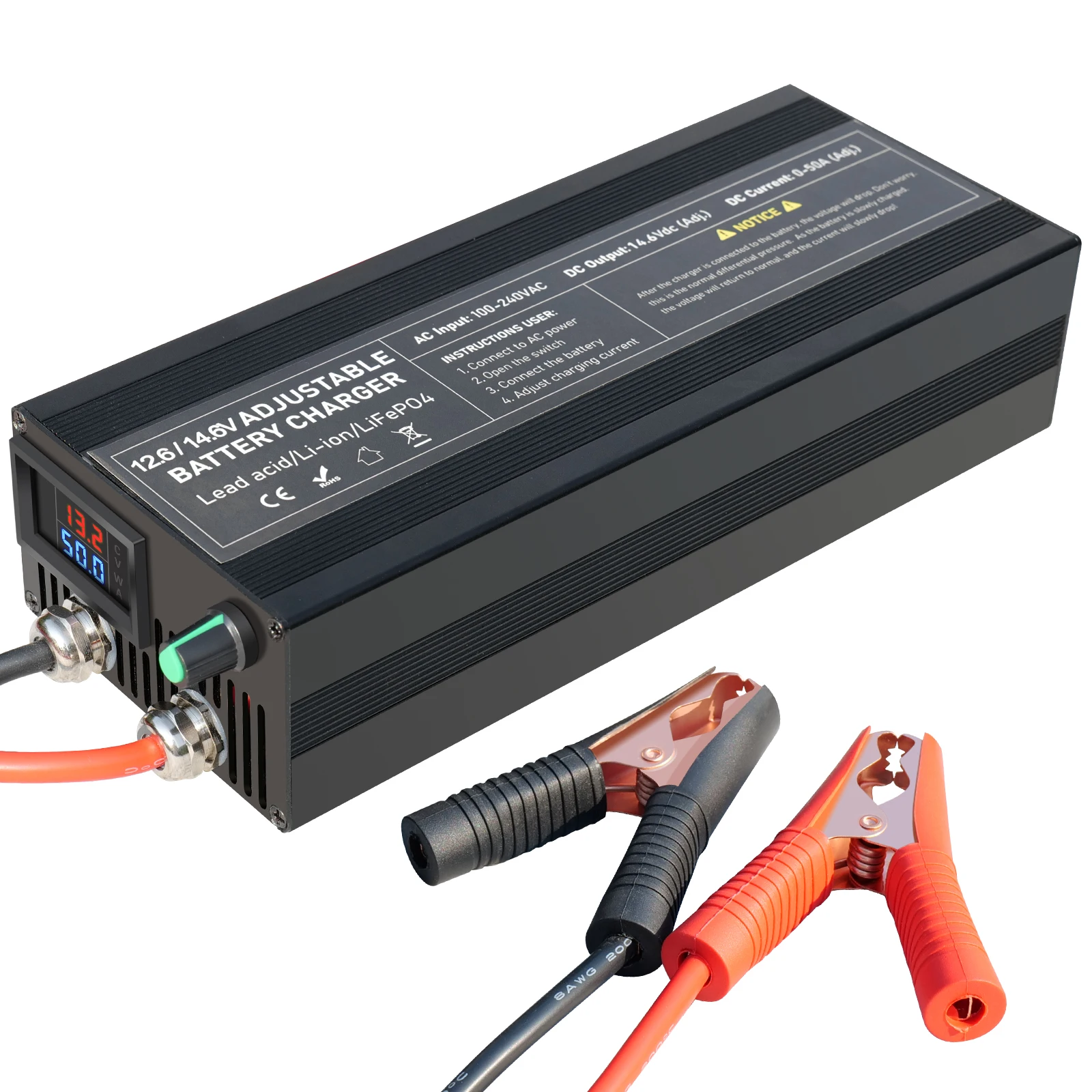 12V 50A Lifepo4 Batterij Snelle Lader 40A voor Lifepo4 Lithium Batterij Laatseetijd Hoge Energie-efficiënte Oplading