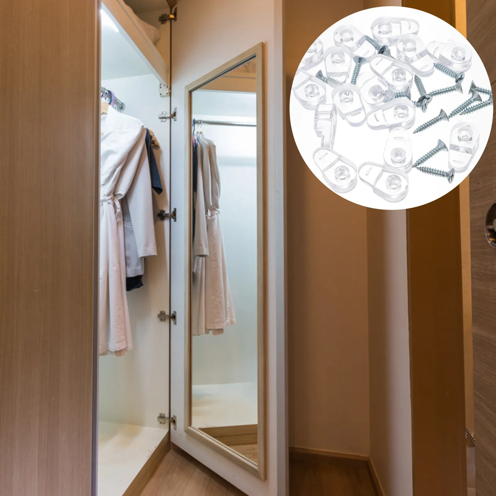 

20Pcs Glass Clamp Brackets Sturdy Mounting Clips for Mirror Cabinet Door Panel Fixing Hardware for Acrylic Wood Glass