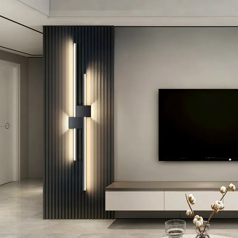 Lámparas de pared con luces LED, decoración de sofá, sala de estar, Fondo de TV, rejilla de madera, barra de dormitorio, tira larga