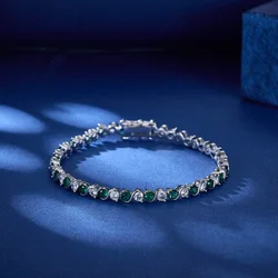 Single Row Royal  White Green Stone Round Zircon Tennis Bracelets For Women Silver Color 17CM Wedding Hand Chains CZ