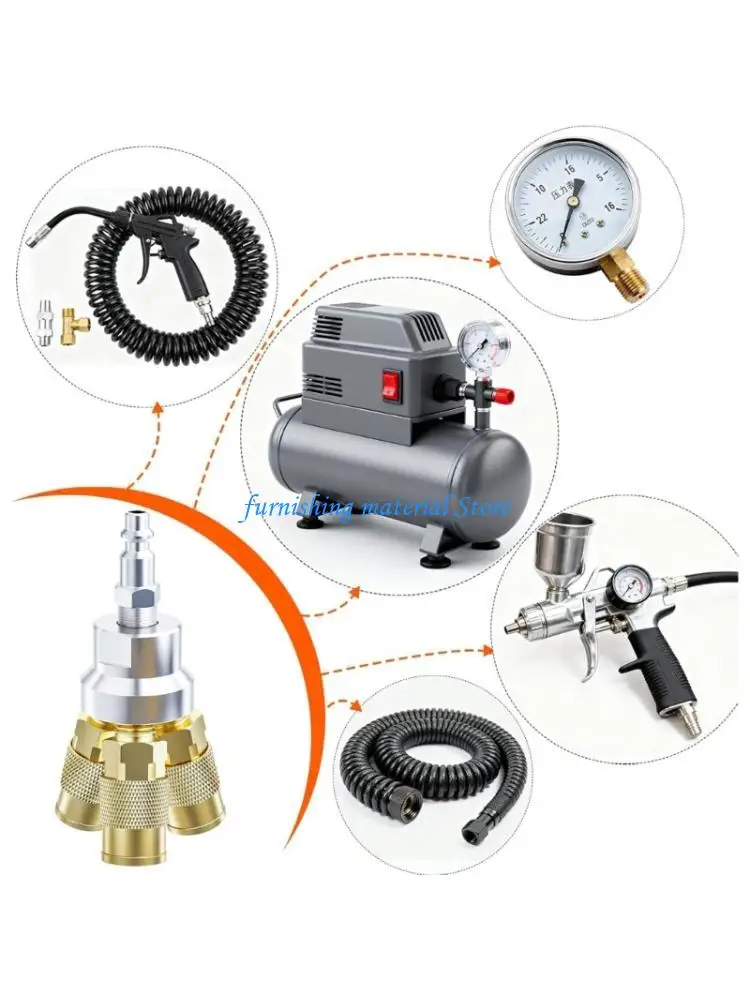 Y5GD Sealed Threads Brass 1/4NPT Pneumatic Tees Quick Connecting Air Fittings Corrosion Resistant