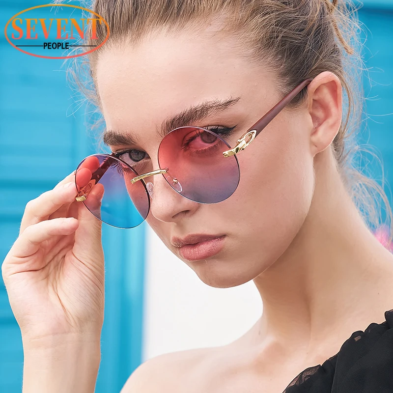 

Rimless Round Sunglasses Women 2023 Luxury Brand Vintage Frameless Sun Glasses For Men Retro Punk Sunglass Steampunk Eyewear