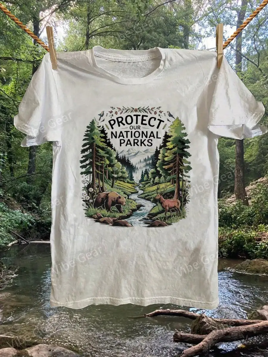 Vintage Distressed Save Our National Parks Series, Classic Graphic T-Shirt, Soft 100% Cotton, Casual Versatile Men s Clothing - Printed And Shipp