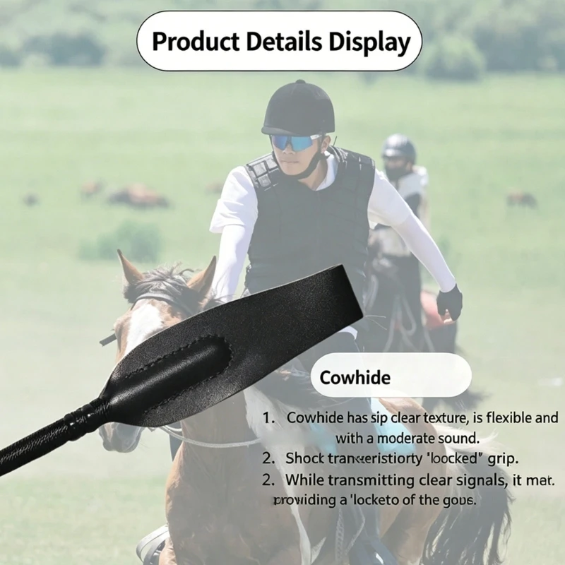 Leather Horse Cue Crop, 65 Training Whip with Textured Grip Handle, Single Practice Crop for Horse Guidance and Stable 69HD
