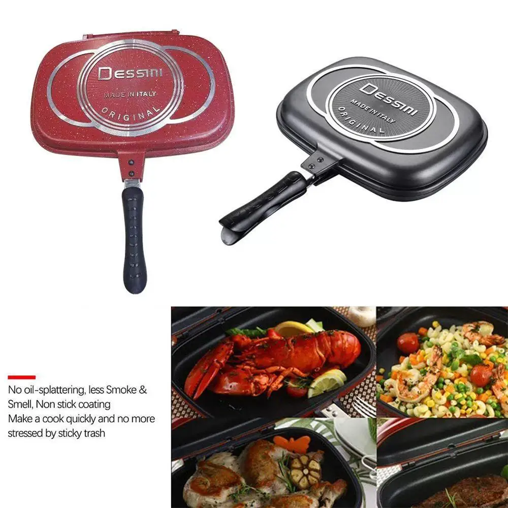 

32Cm Double Sided Frying Pan Non-Stick Barbecue Tool Cookware Grill Frying Pan Injection Molding Home Cooking Kitchen Supplies