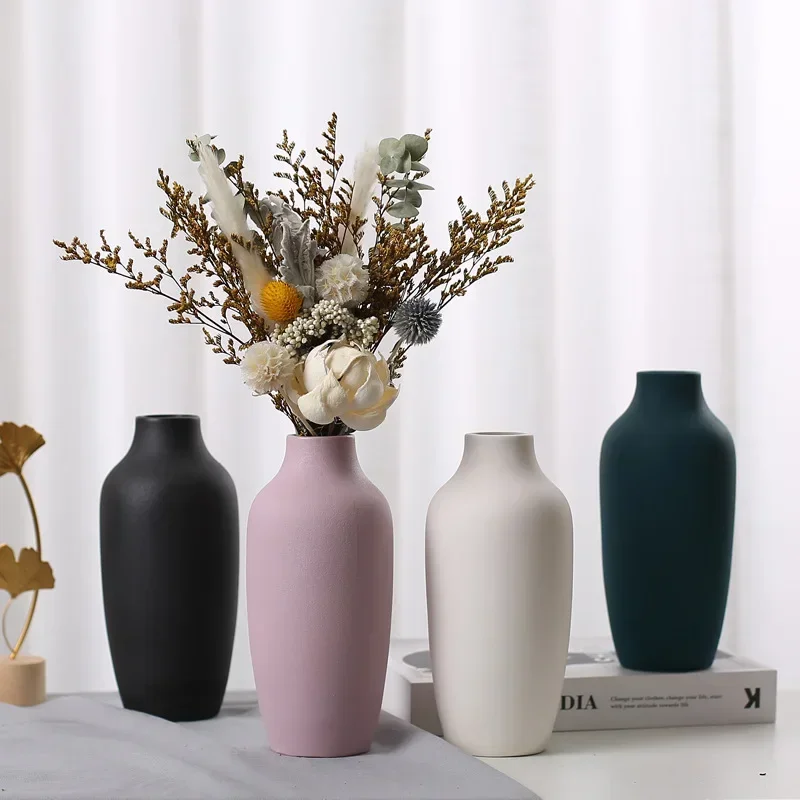 Nordic simple creative colorful ceramic vase glazed dry flower arrangement water flower machine indoor home decoration pieces