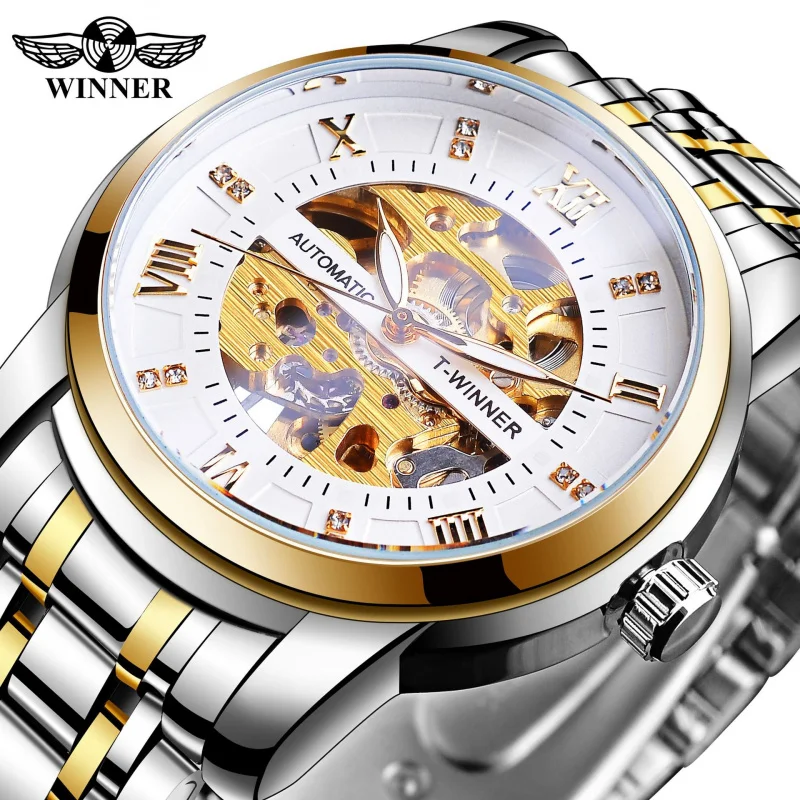 

Official brand of free shippingBusiness Style Hollow Automatic Mechanical Watch Men's Diamond-Embedded Watch Roman Dial Hot Sale