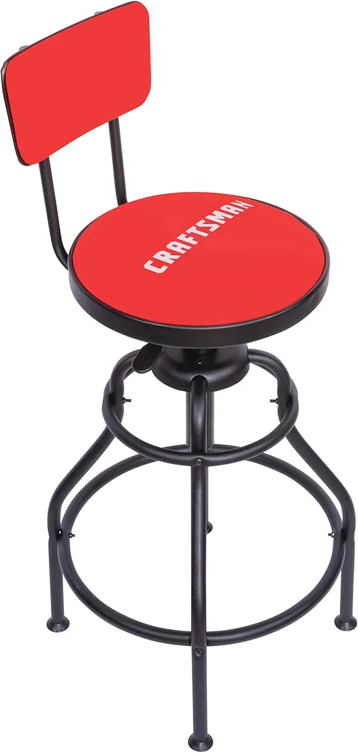 Adjustable Height Work Shop Stool, 29 to 34-inches Tall, Rip-Resistant Padded Vinyl Seat, 300-lb Capacity, 360-degree Footrest,