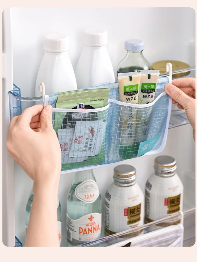 1pc Refrigerator Door Organizer, Fridge Hanging Mesh Bag For Kitchen Storage Bag