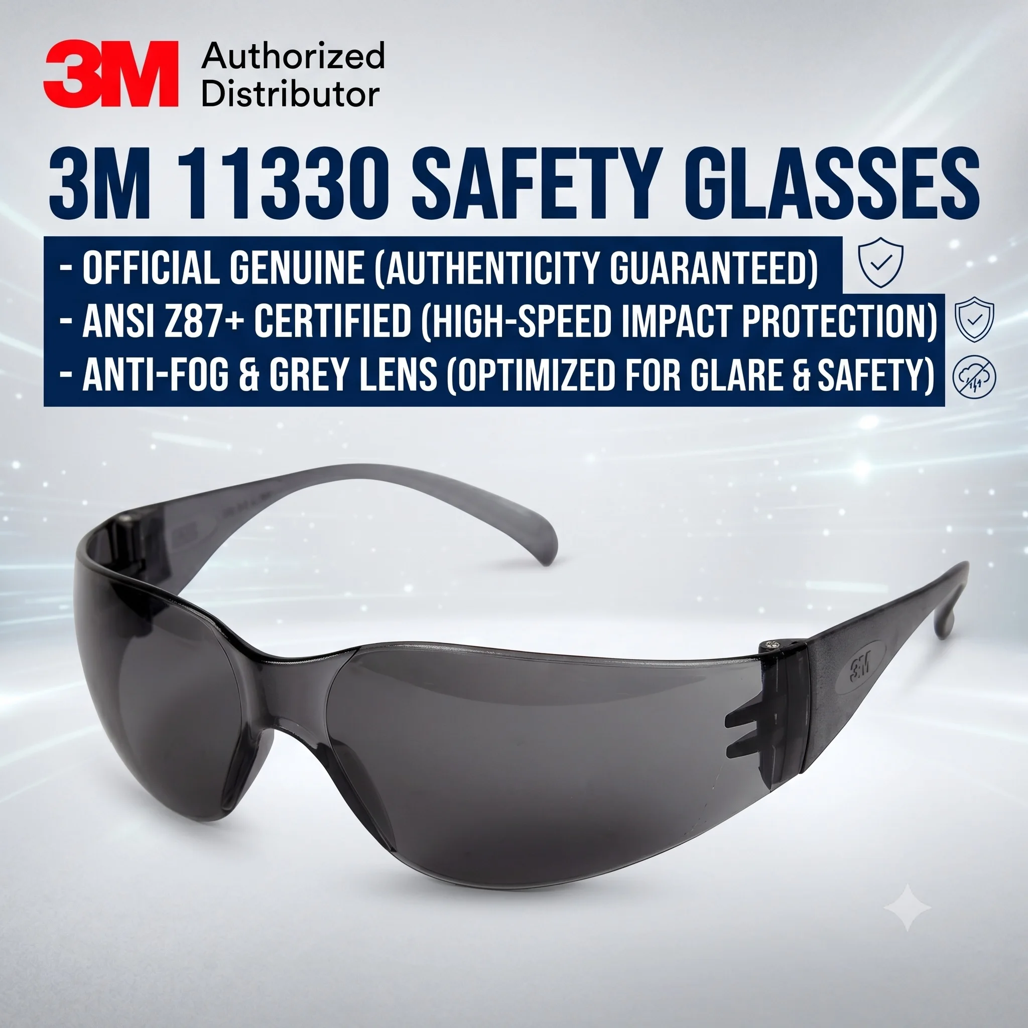 3M Anti-Fog Safety Glasses Grey Lens UV Protection Protective Eyewear Anti-Scratch Outdoor Workplace Labor Protection