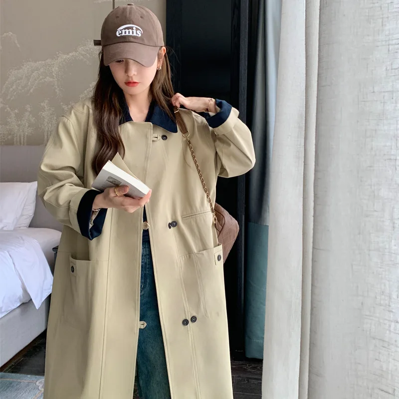 

Spring Autumn New Sle Women's Long Coat Various Patterns Korean Version Loose Fit Commute Sle Long Sve Collar