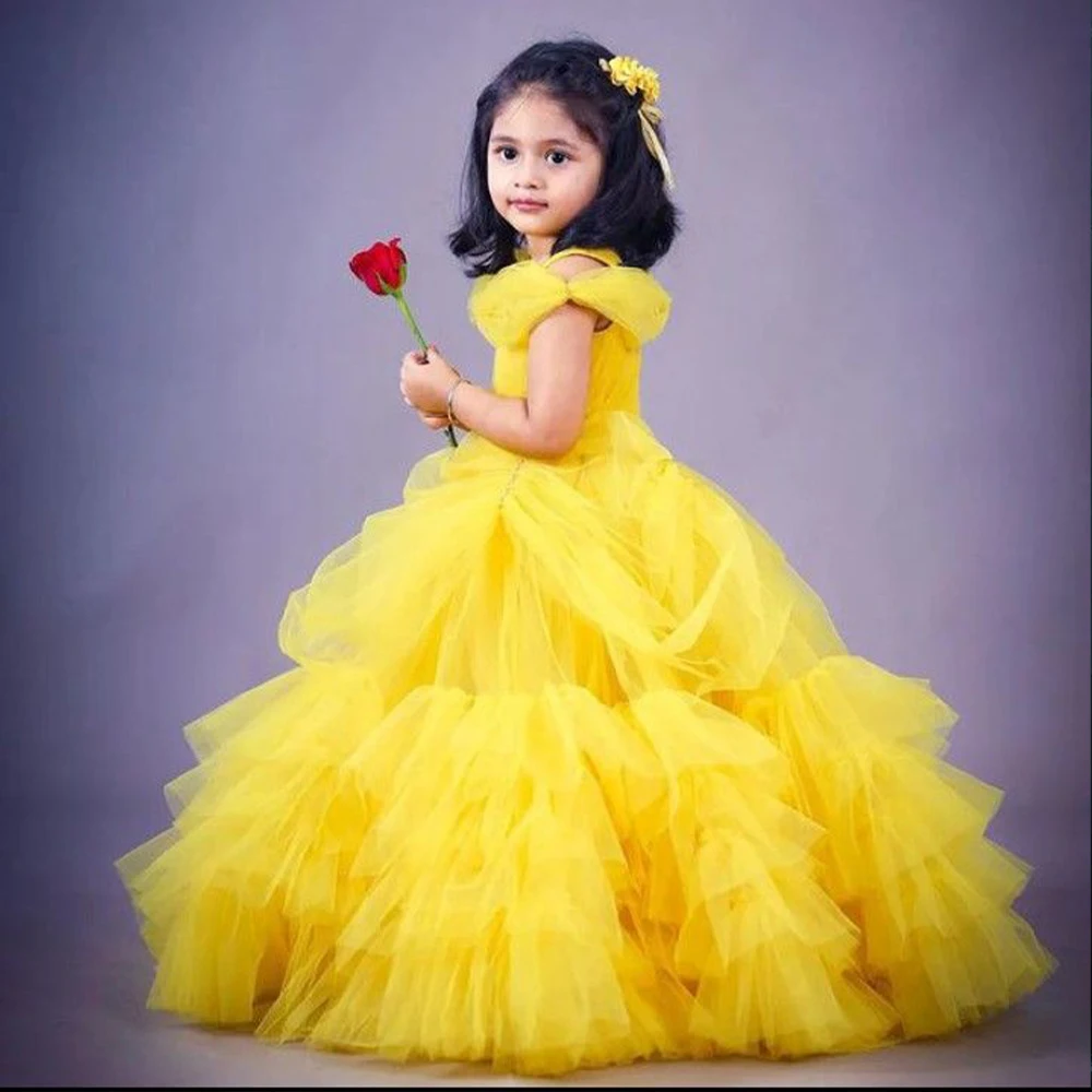 Princess Girl Dress Puffy Tulle Skirt Kids Flower Dress for Children Birthday Party PhotoShoot Baby Gown First Communion Dress