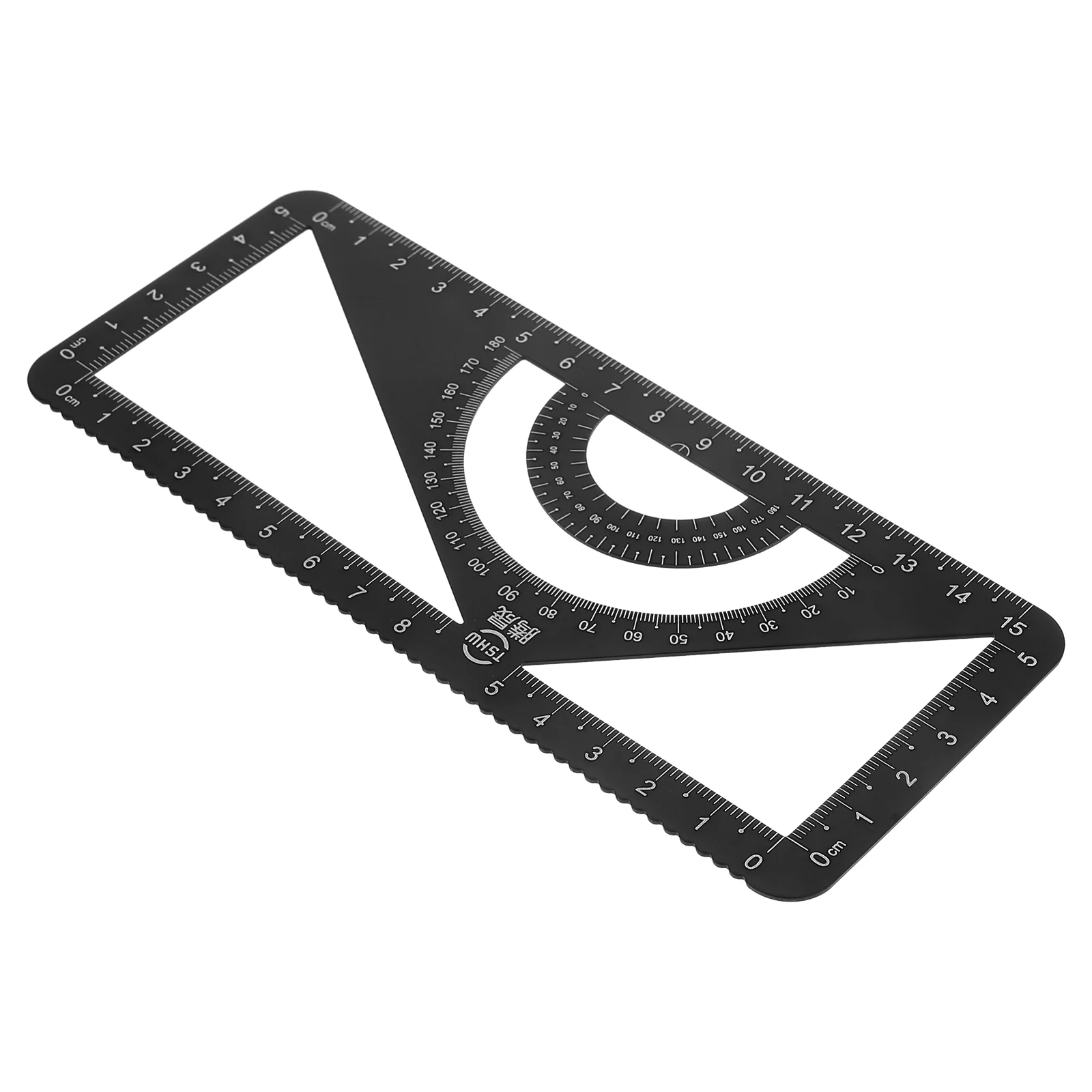 Multipurpose Metal Ruler Triangle Protractor Set Black Aluminum Alloy Measuring Tool Lightweight Portable High Accuracy