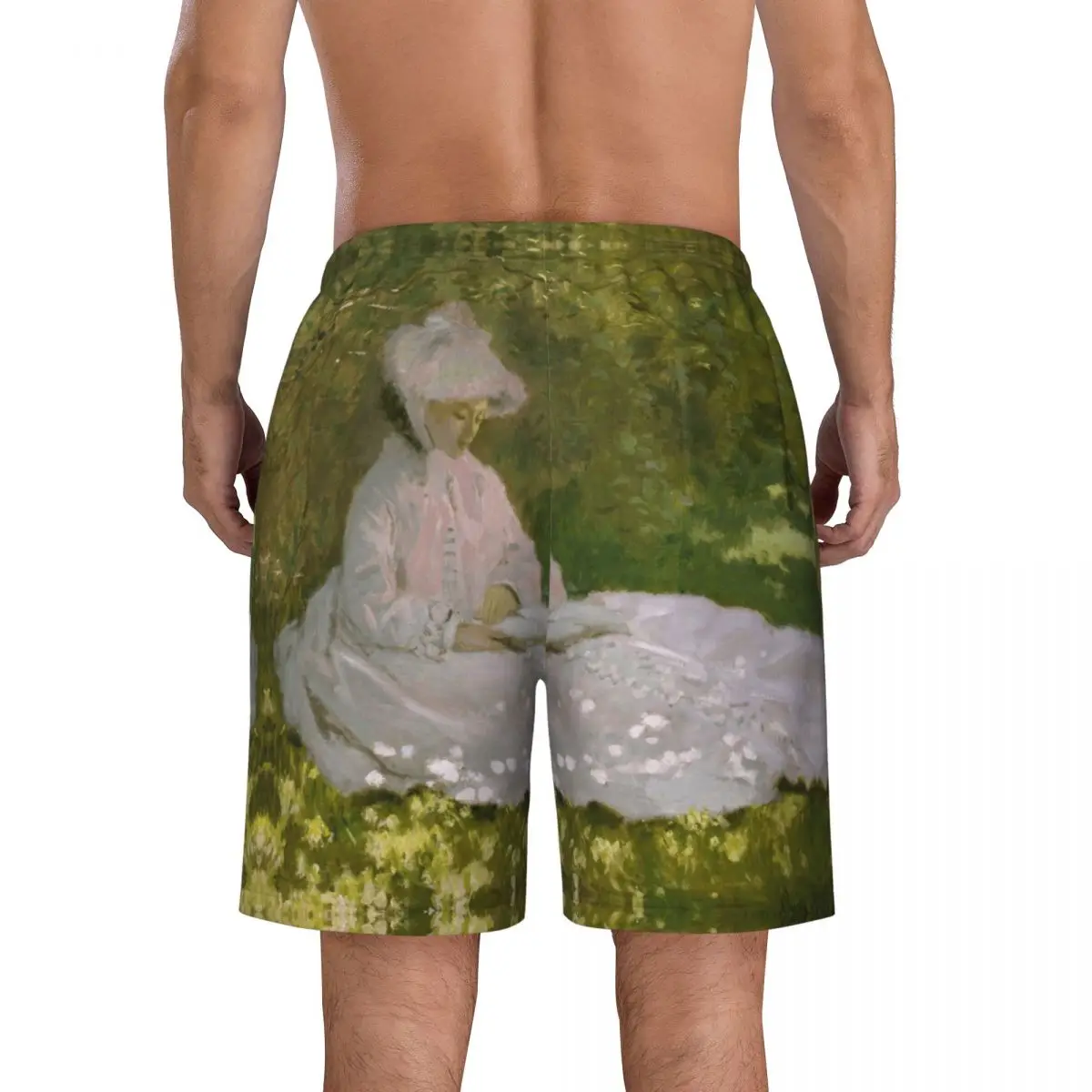 Springtime Print Mens Swim Trunks Quick Dry Beachwear Beach Board Shorts Claude Monet Impressionist Art Boardshorts