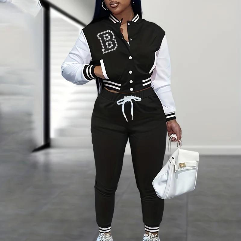 European and N Women's Monochrome Jackets Single-breasted Monogrammed Baseball Suits