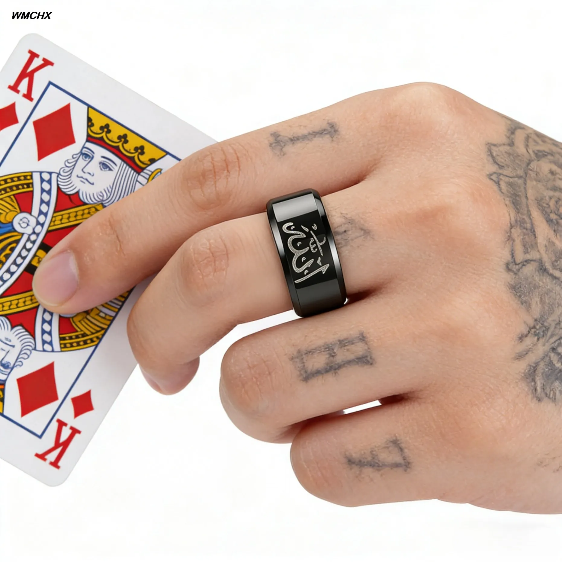 WMCHX 8MM Black Stainless Steel Matte Couple Rings Faith Ring