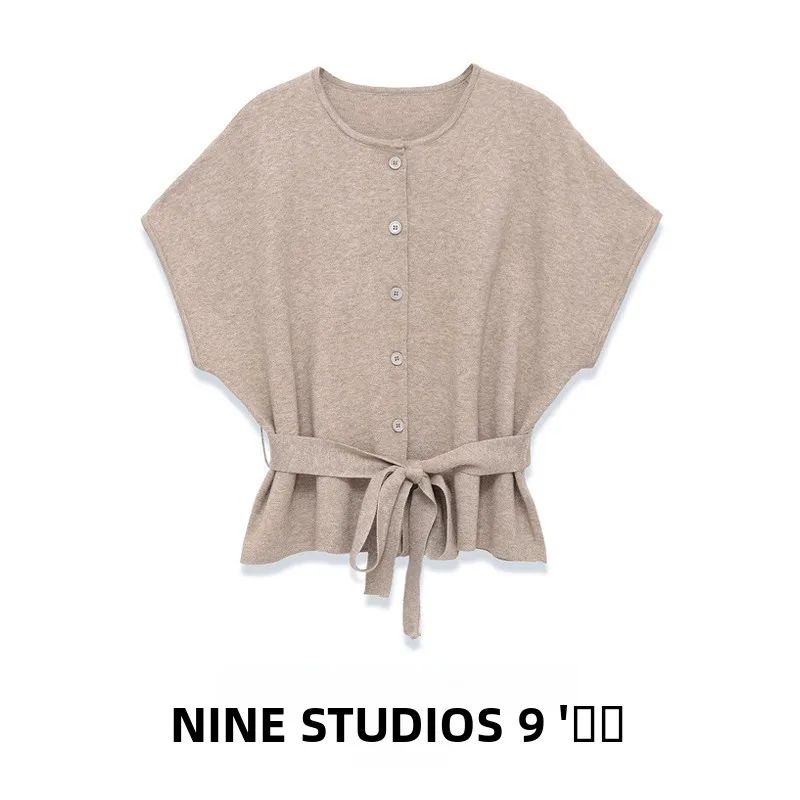 

Модный простой вязаный кардиган с круглым вырезом и коротким рукавом, с поясом, женская одежда NINE ZAR 2756029, дышащий, регулируемый.