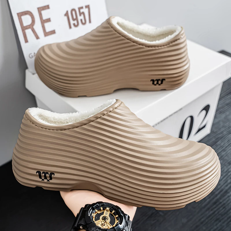 أحذية شتوية جديدة للرجال مخملية مقاومة للماء وغير قابلة للانزلاق أحذية المطر لصيد الأسماك في الهواء الطلق أحذية غير رسمية شباشب قطنية مريحة #2