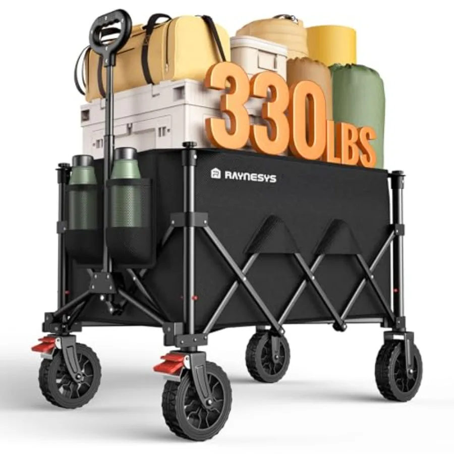 

Wagons Carts Foldable, Collapsible Foldable Wagon 330lbs Capacity, Large Capacity Wagon Cart with All-Terrain Wheels, Heavy Dut