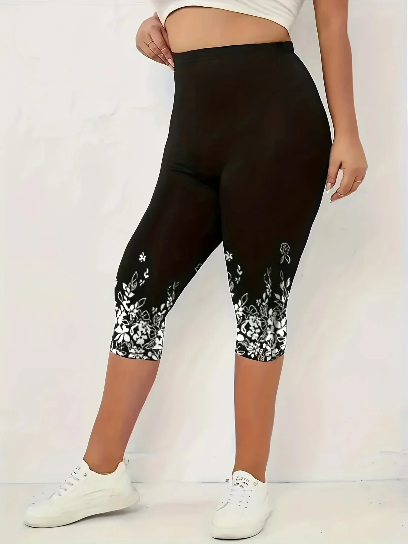 女性用スリムフィットカプリレギンス、フローラルプリント、ハイライズ、ストレッチ、スリム、カジュアル、ライト、レディースファッション、S-XXL