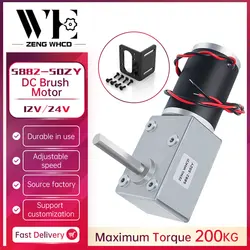 5882-50ZY Single Long Output Shaft Worm Gear 12V/24V DC Reduction Motor High Torque Metal Gear Brush Belt Self-locking Motor