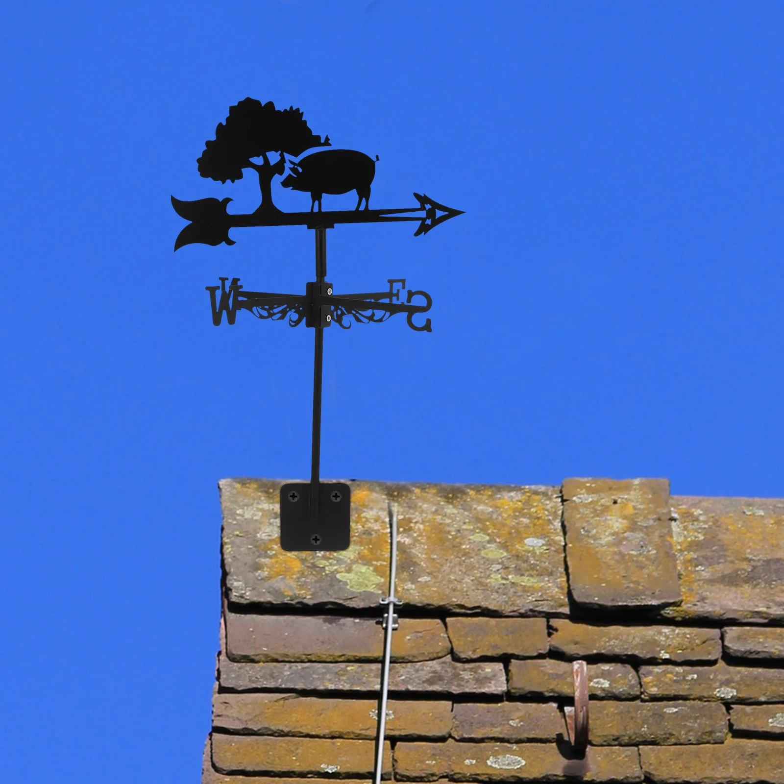 Pig Weathervane Iron Outdoor Wind Vane Roof Garden Decoration Metal Yard Decor Wind Direction Indicator Pig Weathervane