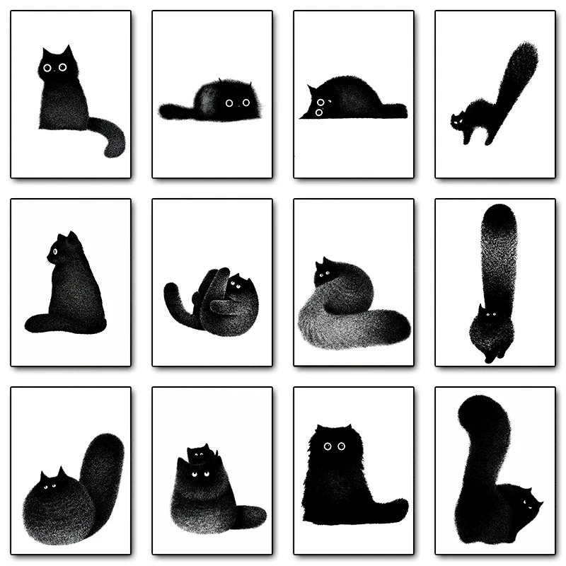 Funny Ball Black Cat Kitties Posters and Prints Canvas Printing Modern Wall Art Picture for Living Room Home  Gifts