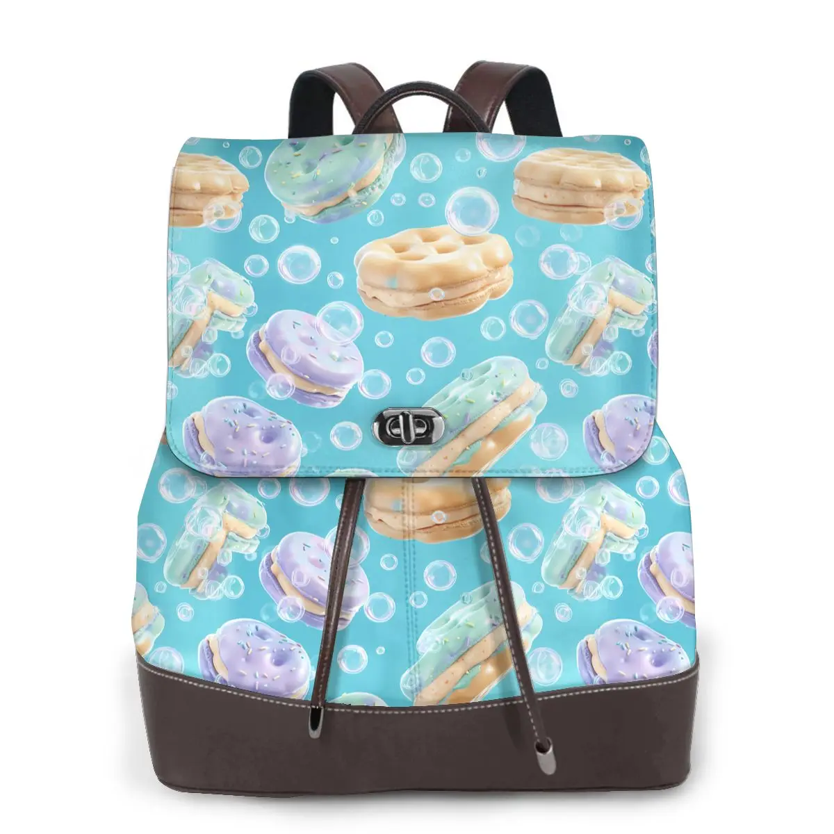 달콤한 간식과 거품 3D 패턴 새로운 여성용 배낭 디자이너 고품질 가죽 심플한 패션 대용량 배낭