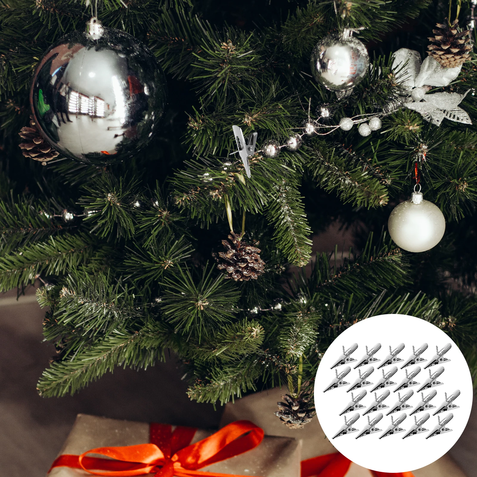

50 Pcs Red Decorative Clip Adornment Clips for Home Ultraviolet Light Decoration Silver Organment Bride Christmas Decorations