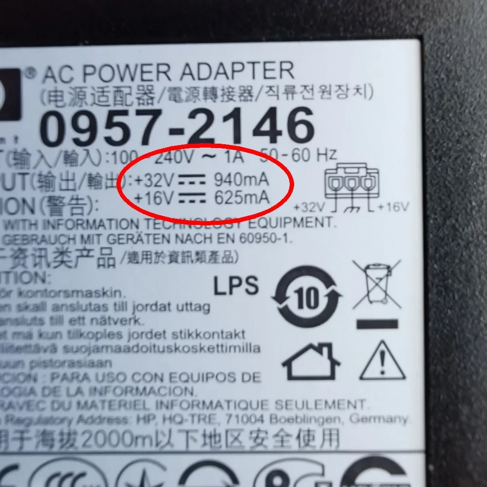 Nwe 32V 940mA 16V 625mA AC DC power adapter 375mA 500mA for HP 0957- 2146 2231 4308 F388 2094 2177 2178 2166 printer Officejet