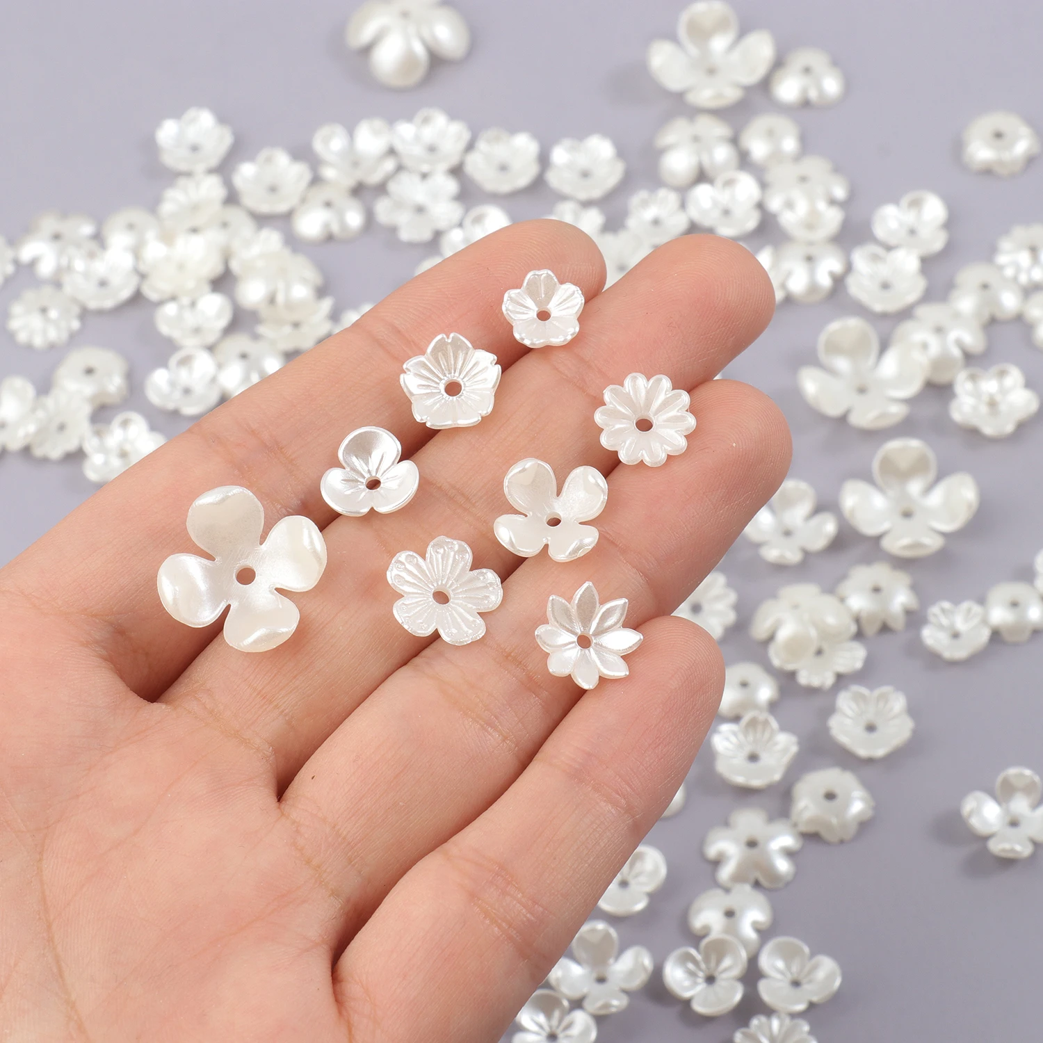 50pcs 100pcs ABS Flowers Imitation Pearl Material Loose Beads Caps for DIY Bracelets Necklaces Jewelry Making Supplies