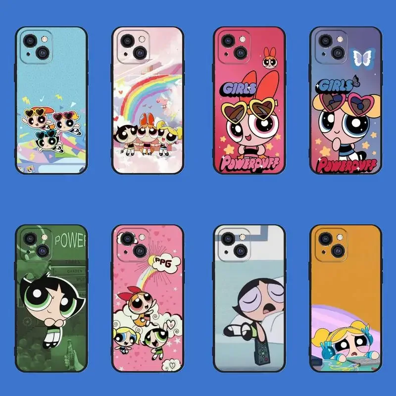 The Power-puff Girls PPG Cute Phone Case For iPhone 11 12 Mini 13 14 15 PRO XS MAX X XR 6 7 8 Plus Black Shell