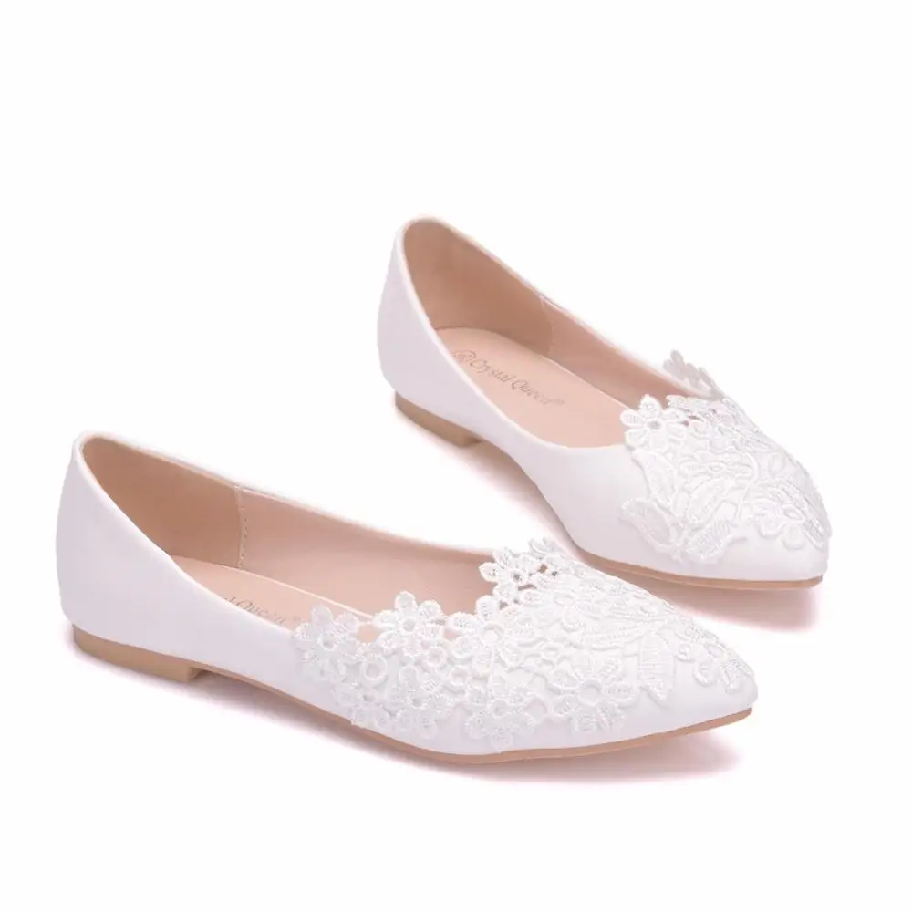 Comemore 2023 Summer Ballet Flats White Lace Bride Wedding Shoes Flat Low Heel Casual Without Heels Women Dress Pumps Sweet 34