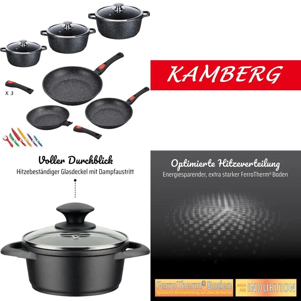 

Black Gourmet Granite 7-Piece Cookware Set with 4 Pots, 1 Pan, Lids, Induction and Oven Safe, Dishwasher Safe, Cast Aluminum