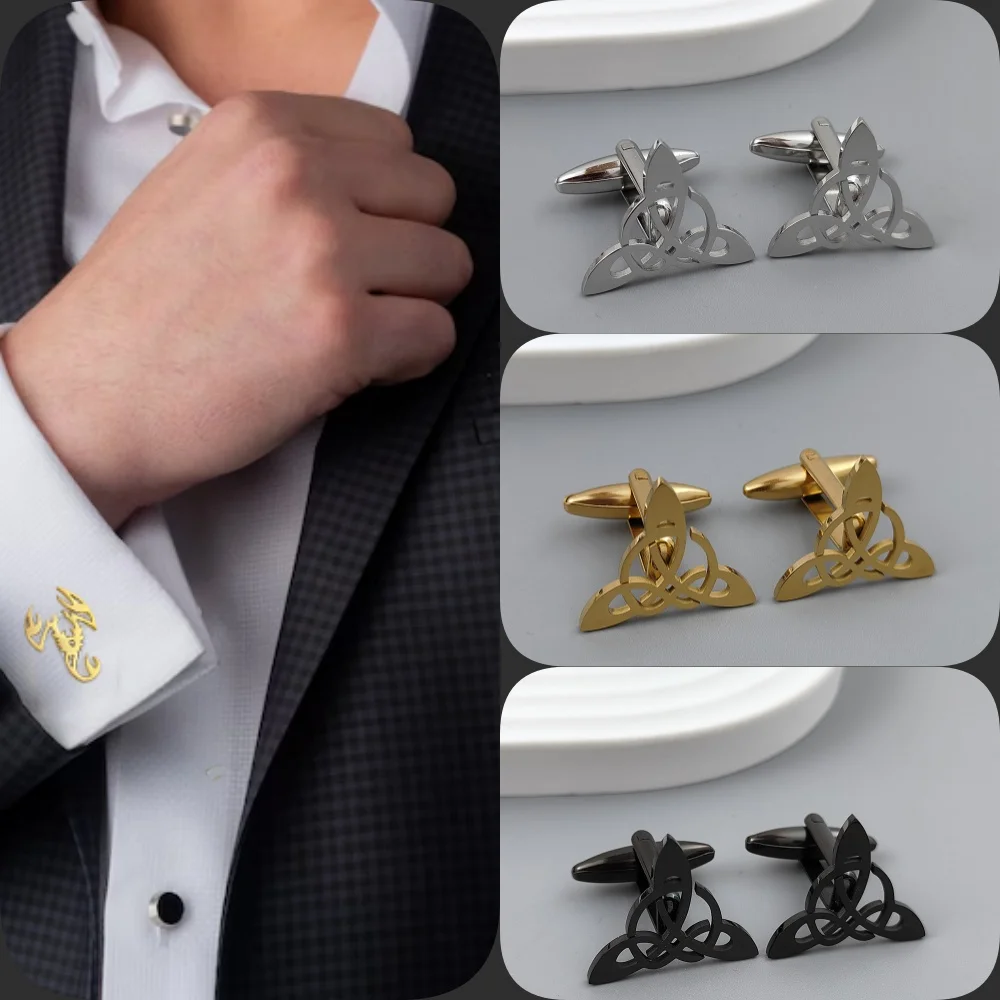 

New Celtic triangle cufflinks, gold-plated silver black cuff accessories, shirt button accessories, men's suit wear