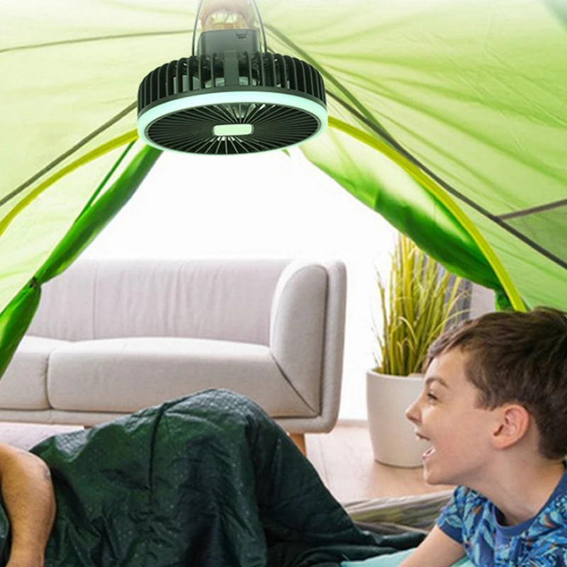 Ventilatore da campeggio 10000Mah Circolatore d'aria portatile da tavolo ricaricabile Ventilatore elettrico da soffitto wireless con treppiede di alimentazione Bianco durevole