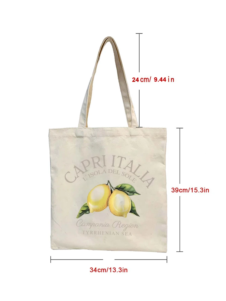 1pc Lemons Limones Pattern Canvas Bag Fashion Foldable Ladies Casual Reusable Unisex Women Shopper Handbag Shoulder Bag